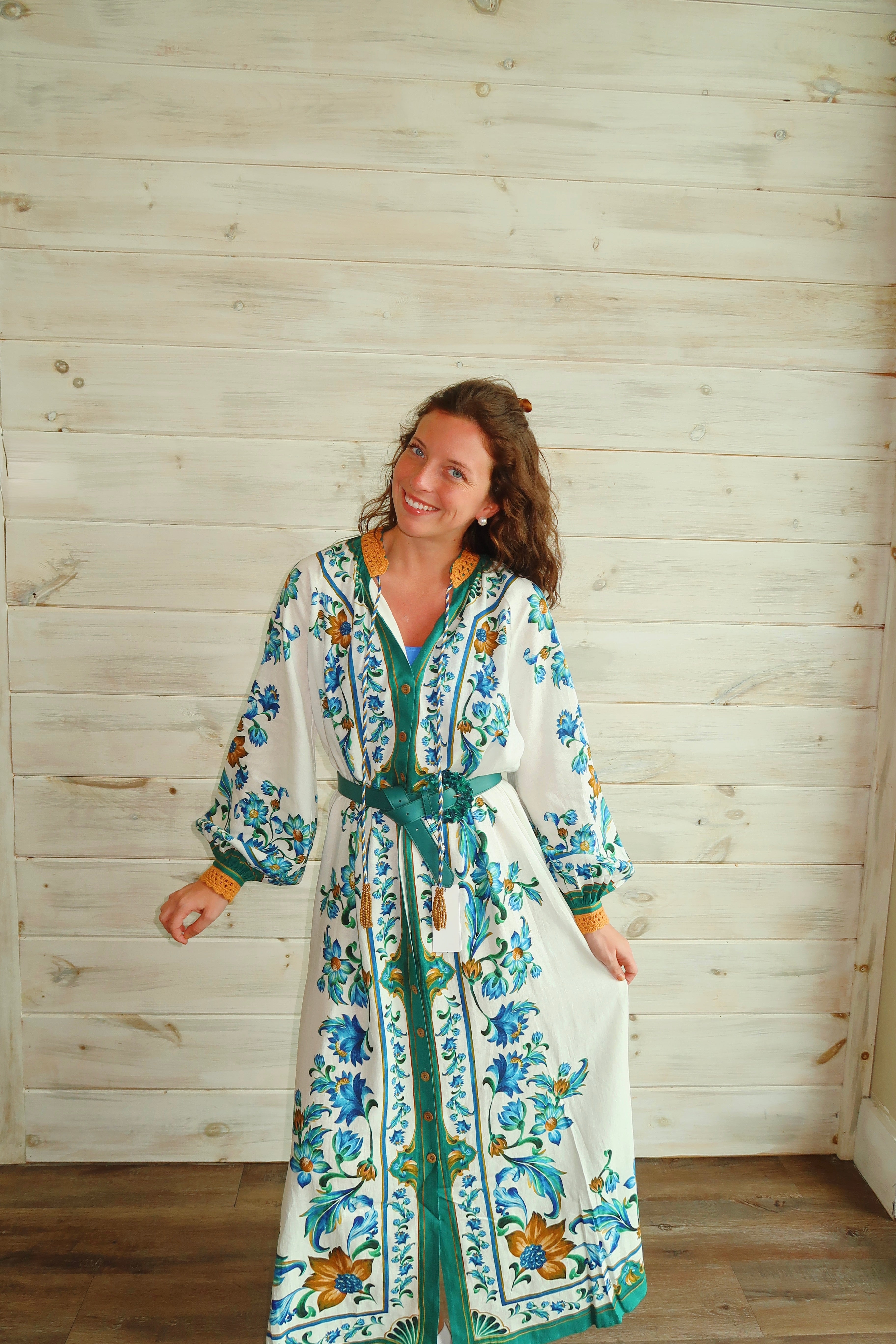 Off-White Flora Tile Lenzing Ecovero Euroflax Maxi Dress