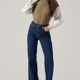 ASTR the Label Angeline Contrast Cable Knit Sweater