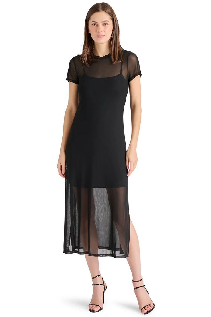 steve madden sheer dress Steve Madden Women's Emily Tulle Dress Sleeveless Mesh Dresses - Black - Size 13/14
