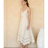 Moon River Sleeveless Asymmetric Hem Detail Belted Midi Dress
