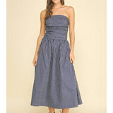 Pinch Striped Smocked Tube Midi Dress