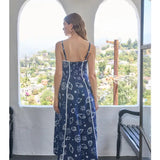 Moon River Sea Motif Sleeveless Scallop Neckline Midi Dress