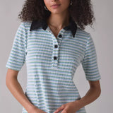 Maude Club Charlie Micro-Check Short Sleeve Polo Top