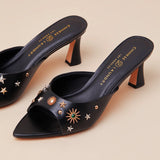 Chinese Laundry Yarah Black Studded High Heel Slide Sandals
