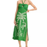 Farm Rio Linen Palm Tree Embroidered Dress