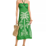 Farm Rio Linen Palm Tree Embroidered Dress