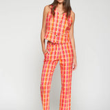 Vilagallo Straight Leg Trousers with Pink and Orange Geometric Print