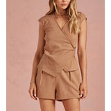 Strut and Bolt Bold Trim Wrap Sleeveless Textured Knit Top