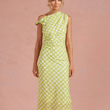 Strut and Bolt Chainlink Asymmetrical One Shoulder Midi Dress