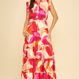 Pinch Leaf Printed Button Down Dress