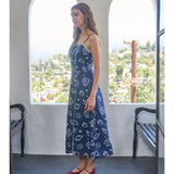 Moon River Sea Motif Sleeveless Scallop Neckline Midi Dress