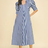 Pinch Striped V-Neck Midi