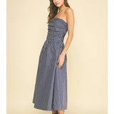 Pinch Striped Smocked Tube Midi Dress