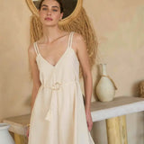 Moon River Sleeveless Asymmetric Hem Detail Belted Midi Dress