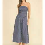 Pinch Striped Smocked Tube Midi Dress