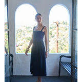 Moon River Spaghetti Strap Belted Denim Midi Dress