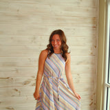 Maude Club Linen Bias Stripe Maxi Dress
