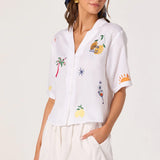 ASTR The Label Vesa Embroidered Linen Button-Up Top