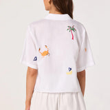 ASTR The Label Vesa Embroidered Linen Button-Up Top
