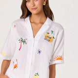 ASTR The Label Vesa Embroidered Linen Button-Up Top
