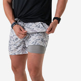 Burlebo Athletic Short - White Camo - Grey Liner 5.5"