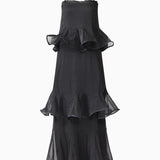 Elliatt Bellini Black Polkadot Ruffled Maxi Dress