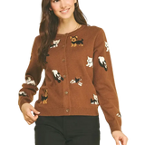 Pinch Dog Motif Cardigan