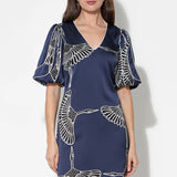 Adelyn Rae Sylvie V-Neck Bubble Sleeve Mini Dress