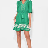 Adelyn Rae Taylor Embroidery Ruffle Hem Mini Dress