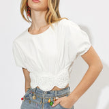 Adelyn Rae Freya Crochet Detail Short Sleeves Crop Top