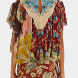 Farm Rio Lunar Boho Multicolor Short Sleeve Blouse