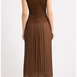 Moon River Sleeveless Faux Suede Mixed Media Dress
