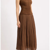 Moon River Sleeveless Faux Suede Mixed Media Dress