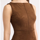 Moon River Sleeveless Faux Suede Mixed Media Dress