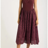Moon River Eyelet Scallop Midi Dress