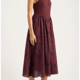 Moon River Eyelet Scallop Midi Dress