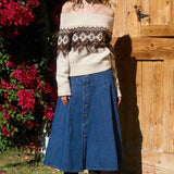 Moon River Button Down Panel Denim Skirt