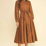 Pinch Solid Button Down Tiered Midi Dress
