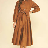Pinch Solid Button Down Tiered Midi Dress