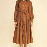 Pinch Solid Button Down Tiered Midi Dress