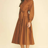 Pinch Solid Button Down Tiered Midi Dress