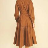 Pinch Solid Button Down Tiered Midi Dress