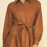 Pinch Solid Button Down Tiered Midi Dress