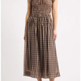 Moon River Smocked Tie Front Midi Dress