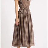 Moon River Smocked Tie Front Midi Dress