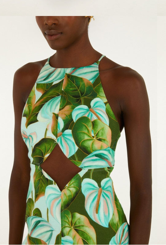 Farm Rio Green Anthurium Leaves Cut-Out Linen Midi Dress RJ Pope Farm Rio Green Anthurium Leaves Cut-Out Linen Midi Dress RJ Pope