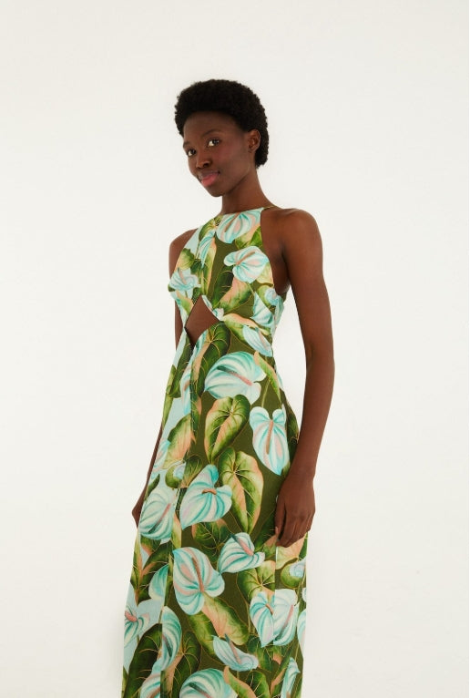 Farm Rio Green Anthurium Leaves Cut-Out Linen Midi Dress – RJ Pope