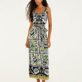 Farm Rio Black Manoela Belted Knit Midi Dress