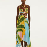Farm Rio Multicolor Tropical Painting Cut-Out Buckles Maxi Dress