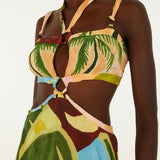 Farm Rio Multicolor Tropical Painting Cut-Out Buckles Maxi Dress